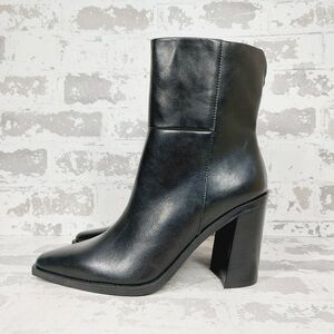 NEW Steve Madden Silvee Black Leather Snip Toe Block Heel Side Zip Boots D387